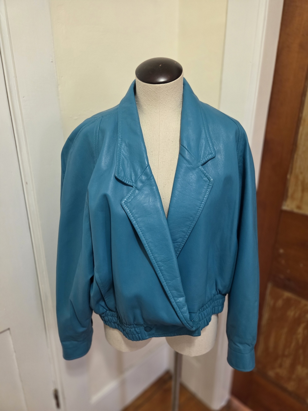 Womens Vintage Danier Teal Leather Bomber Jacket - Women